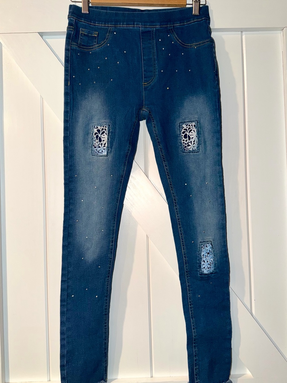 Girls just love size 16 embellished lace distressed skinny jeans rhinestones